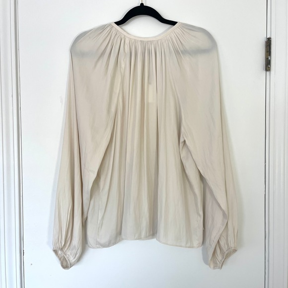 NWT MIOU MUSE Ivory/Cream Tie Neck Long Sleeve Satin Peasant Blouse Size Small‎ - Picture 9 of 11
